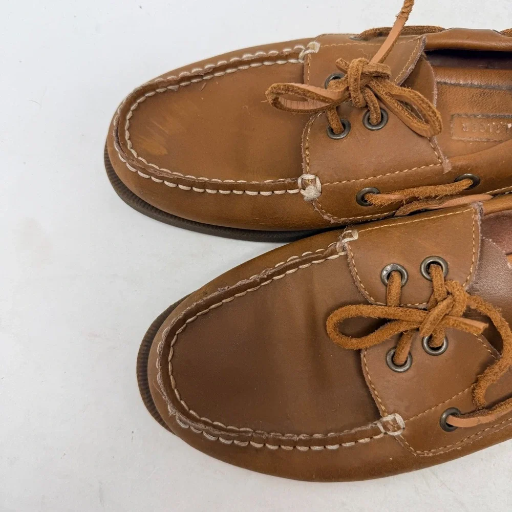 Tommy Hilfiger Mens Tan Leather Boat Shoes Nautical Loafers Size 7